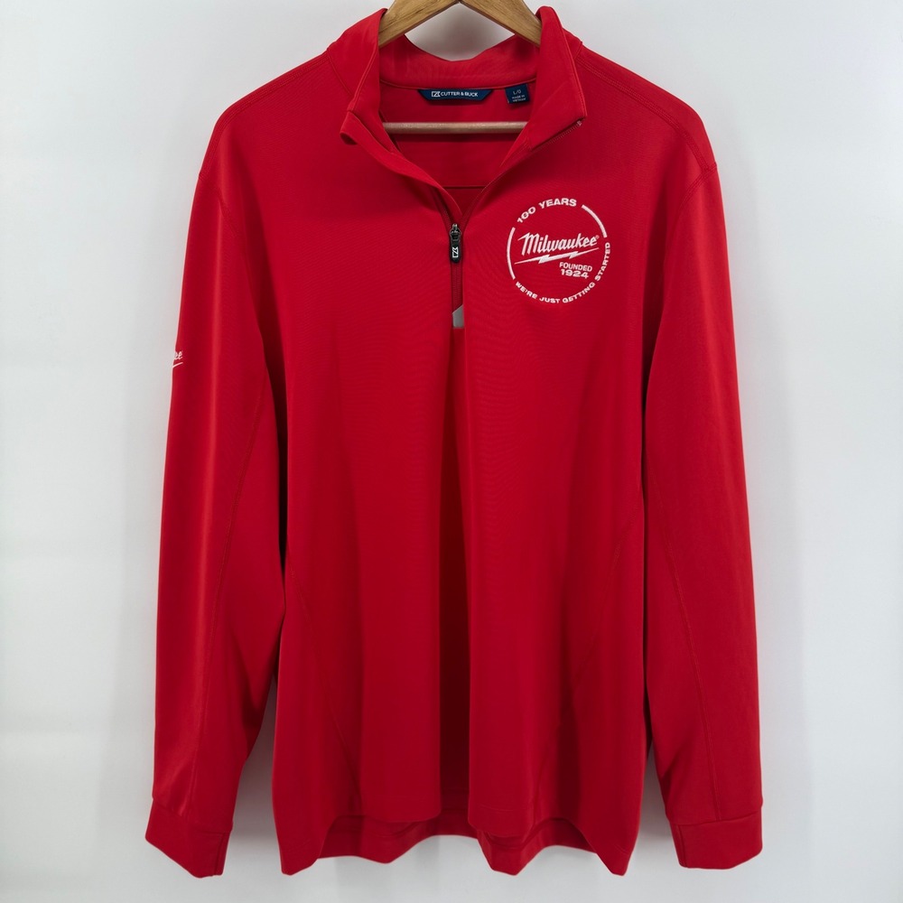 Cutter & Buck Milwaukee Tool 100 Years Anniversary 1/4 Zip Pullover Red Mens L